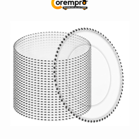 Plato Base Redondo Transparente con Borde de Cuentas Negras