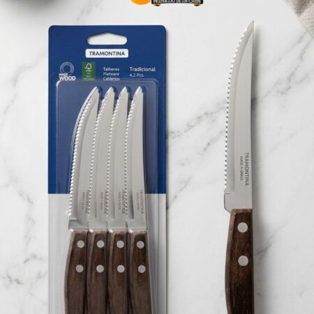 Juego de Cuchillos de Acero Inoxidable y Mangos de Madera Tramontina 12 Piezas