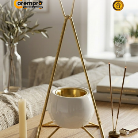 Porta Vela e Incienso Color Blanco y Dorado