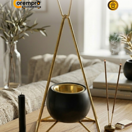 Porta Vela e Incienso Color Negro y Dorado
