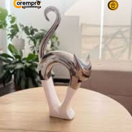 Adorno de Gato Plateado 16x30 cm