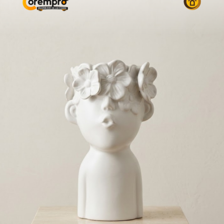 Florero Rostro Cerámica Blanca 22 cm