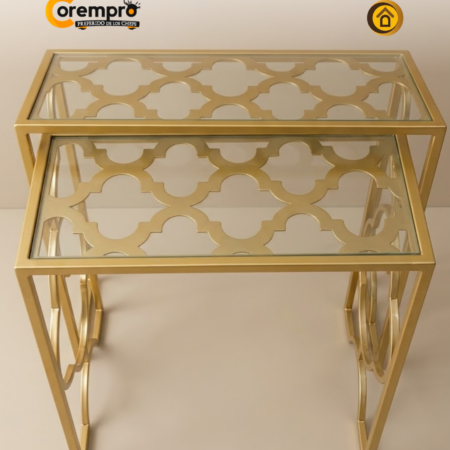 Mesas Doradas de Metal y Vidrio