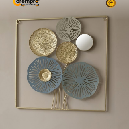 Cuadro Metálico de Pared con Relieve – Dorado y Azul (45x45 cm)