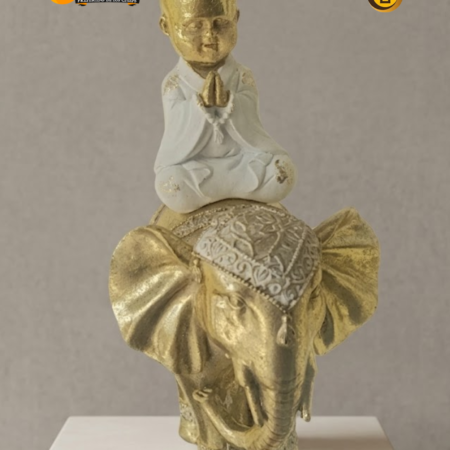 Monge Hindú en Elefante 14x17 cm Poli resina