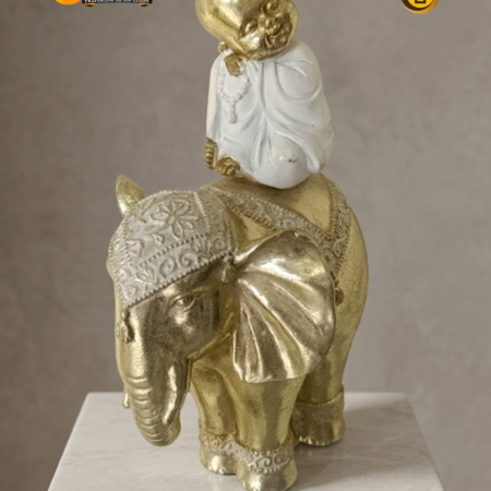 Monge Hindú en Elefante Sonriente14x17 cm Poli resina