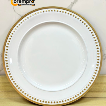 Plato Base Blanco Filo Dorado 33 cm