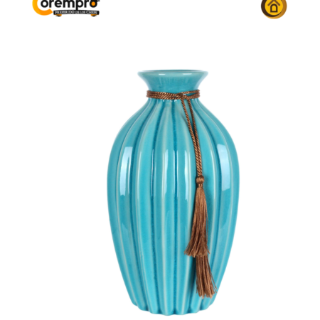 Jarrón Cerámica Turquesa con Borla Bronce