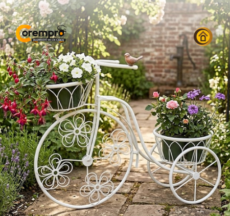 Porta Maceta Metálico en Forma de Bicicleta 68x48cm