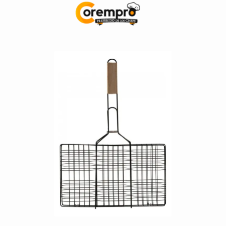 Rejilla de Metal con Mango de Madera Para Asar Carnes Vegetales