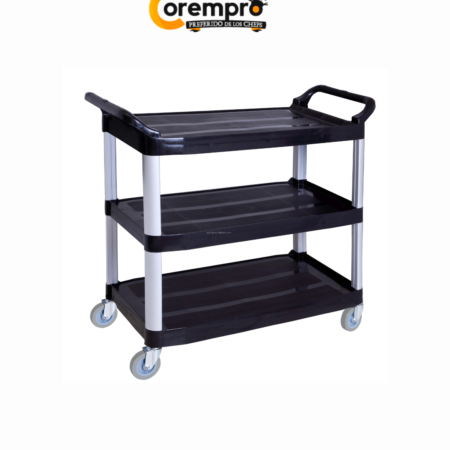 Carrito de Servicio Negro con 3 Estantes de 102x50x96 cm