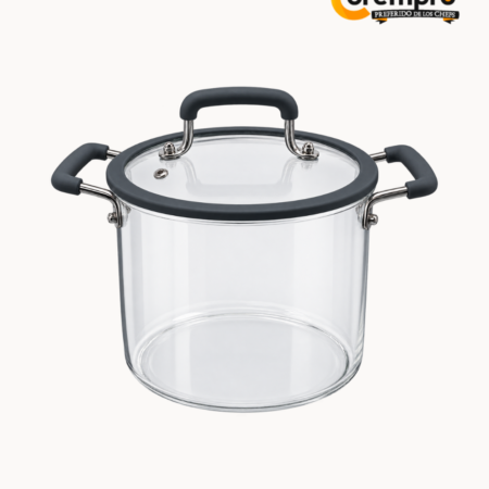 Olla de Vidrio Borosilicato con Mango de Acero con Silicon