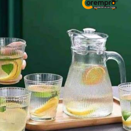 Set de Jarra con 4 Vasos de Vidrio